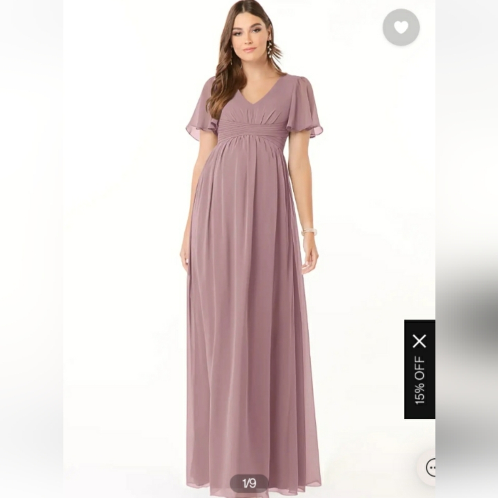 Azazie 8 Verna maternity bridesmaid dress dusty rose ruffle sleeves